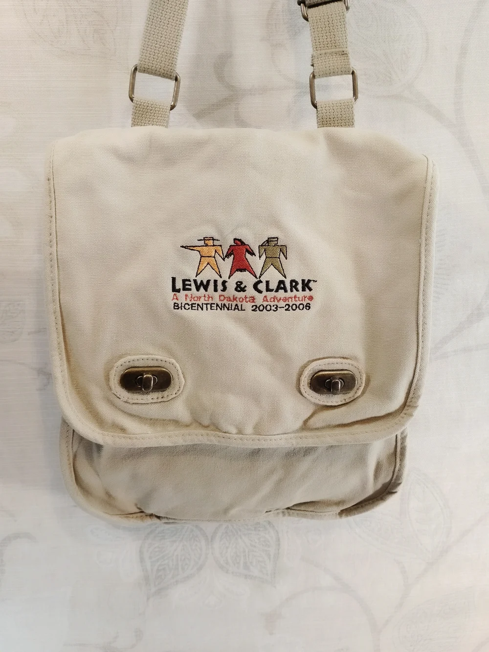 Tan Canvas Crossbody/Messenger Bag w/ Embroidered Logo